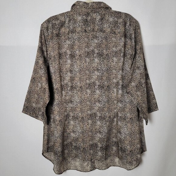 Chaps by Ralph Lauren Womens Leopard Cheetah Animal 3/4 Sleeves Button Up Top 2X - Picture 5 of 8